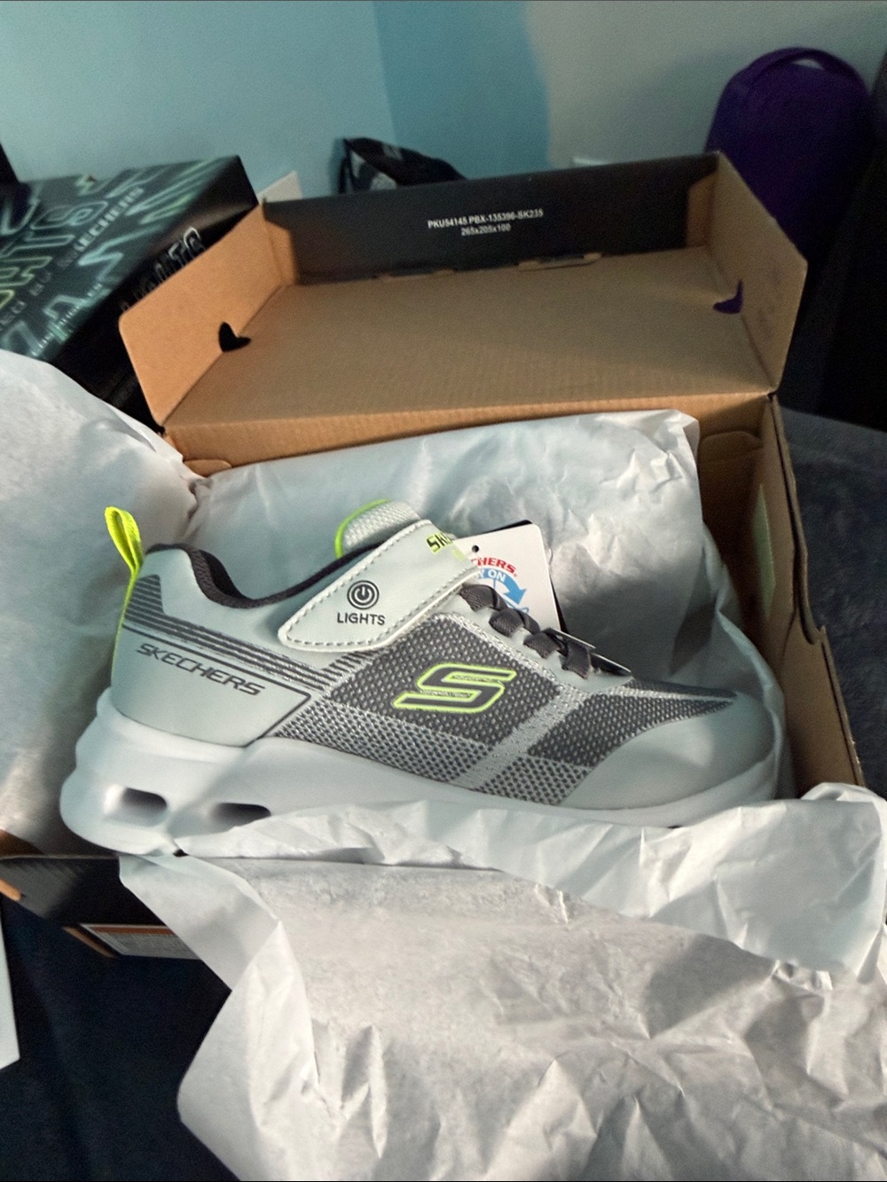 Skechers Kids Gray Sneakers with Neon Lime Accents size 2